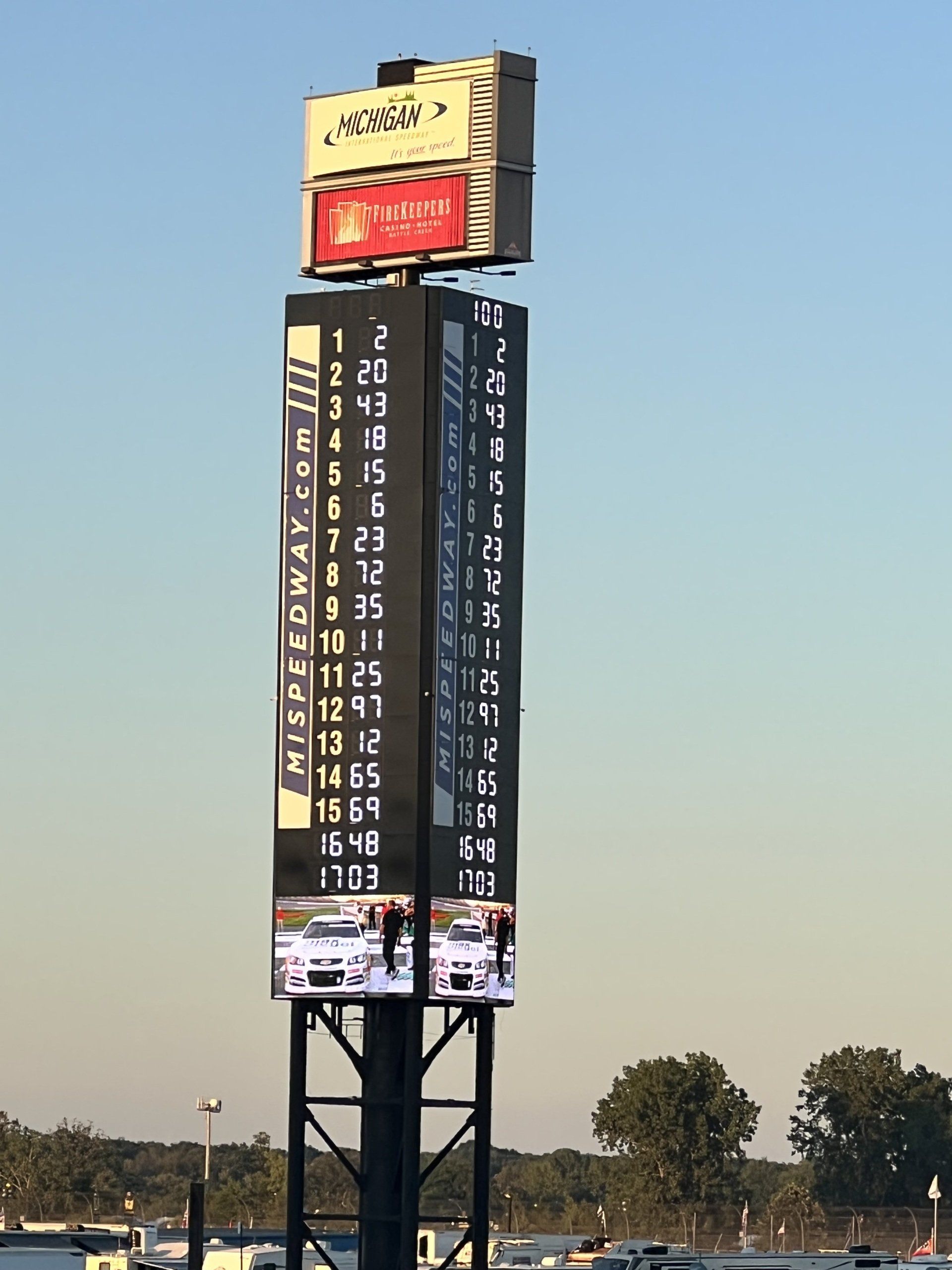 A scoreboard with the word michigan on it