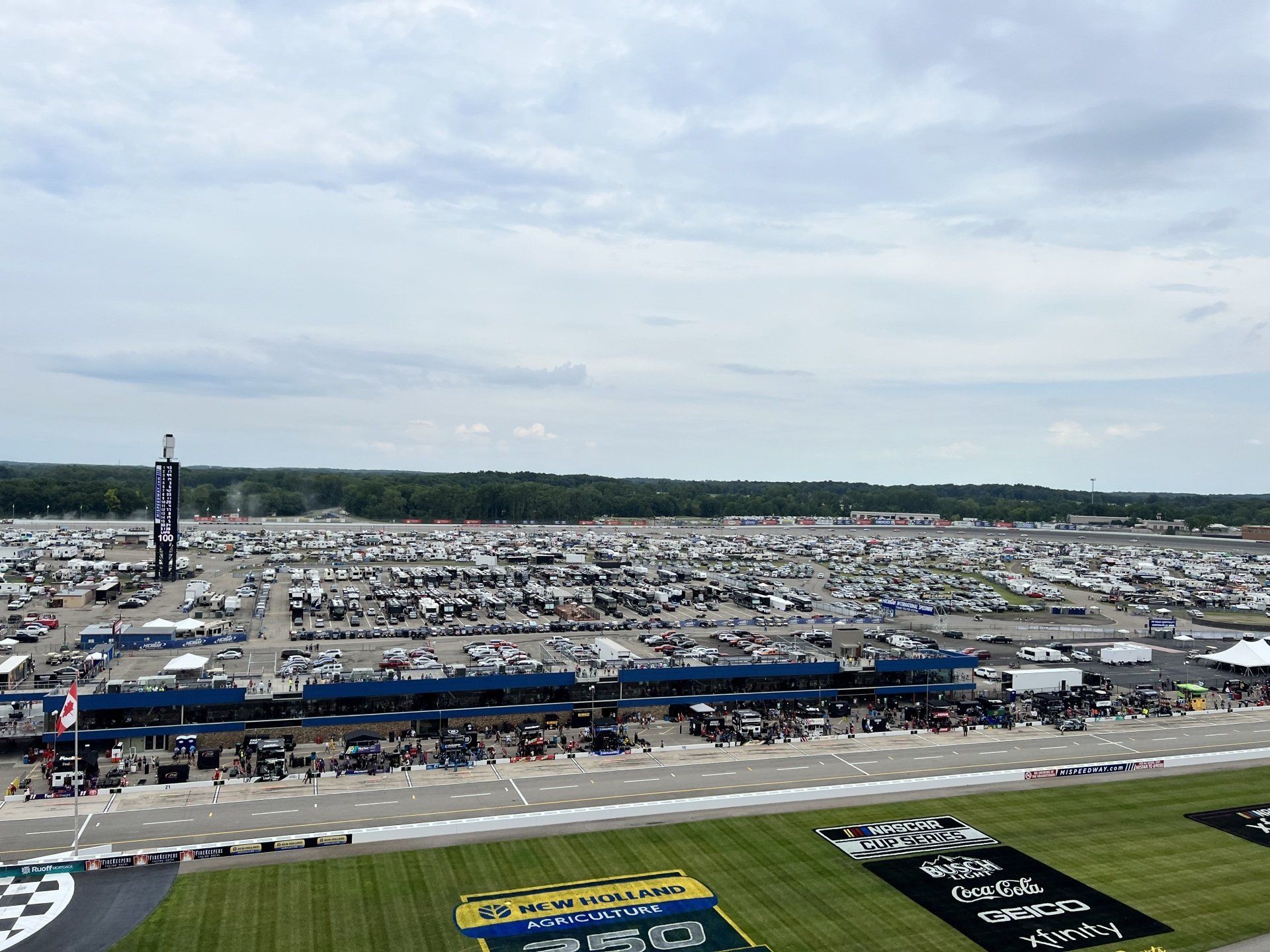 An aerial view of a race track with a sign that says 250