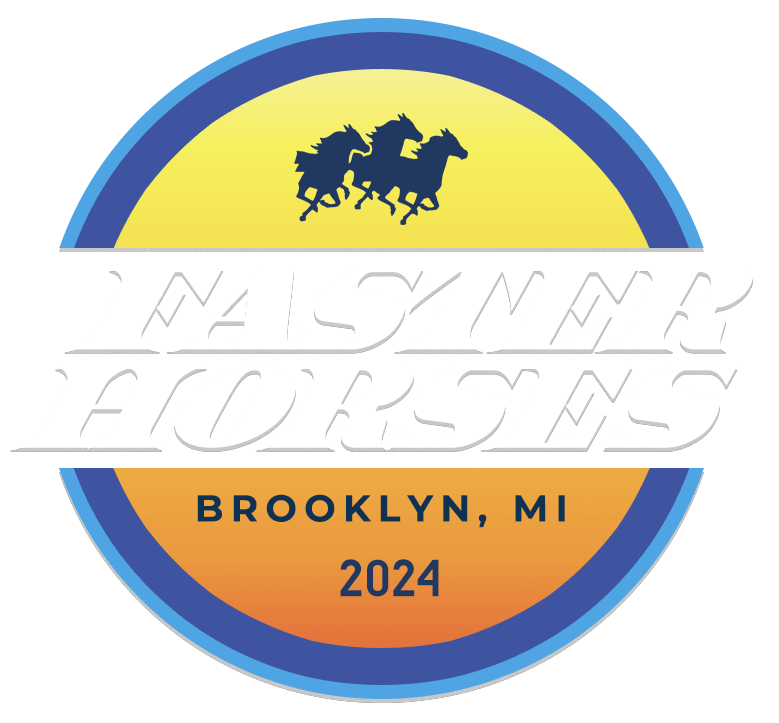 a logo for faster horses 2023 in brooklyn mi