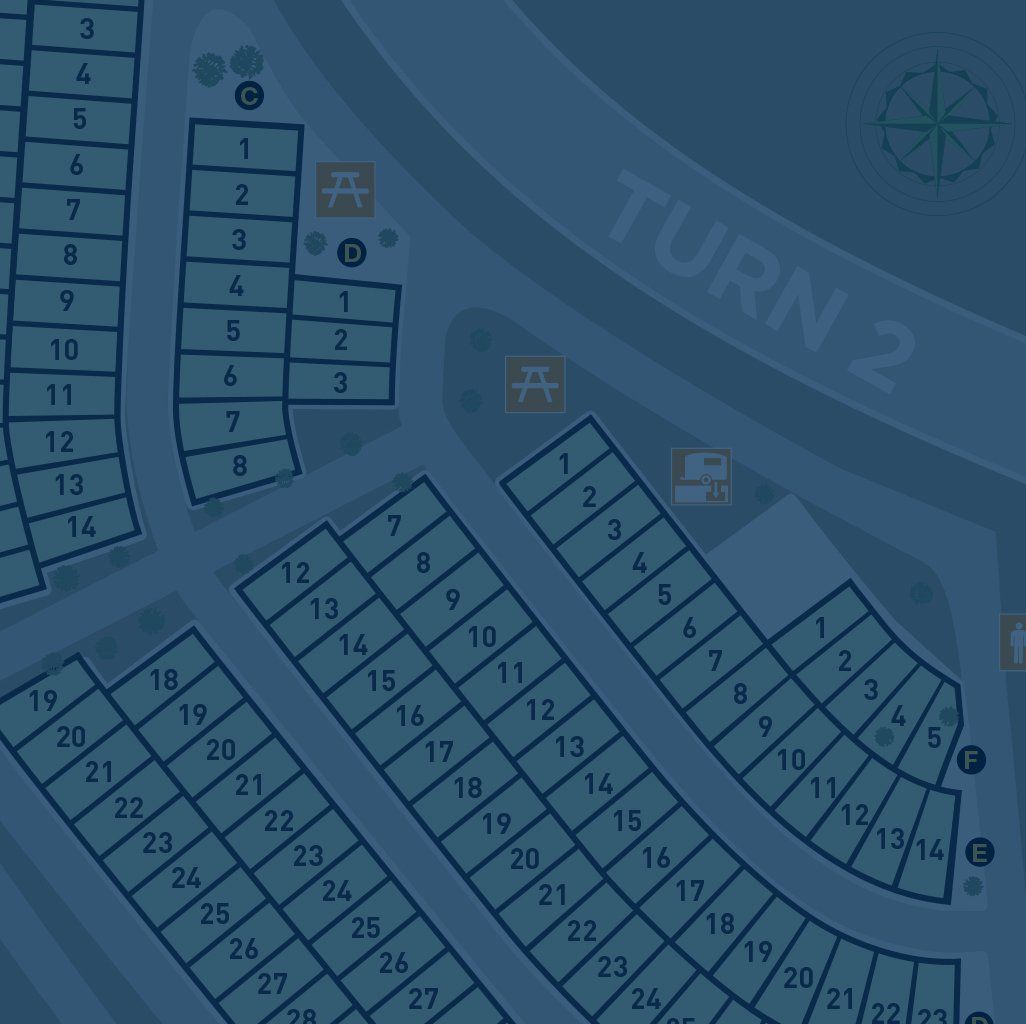 A blue and white map of a park with lots of numbers on it.