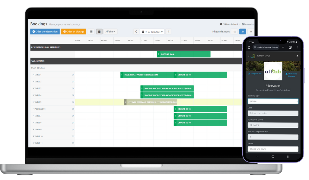 Tabology booking system, grid view and booking request