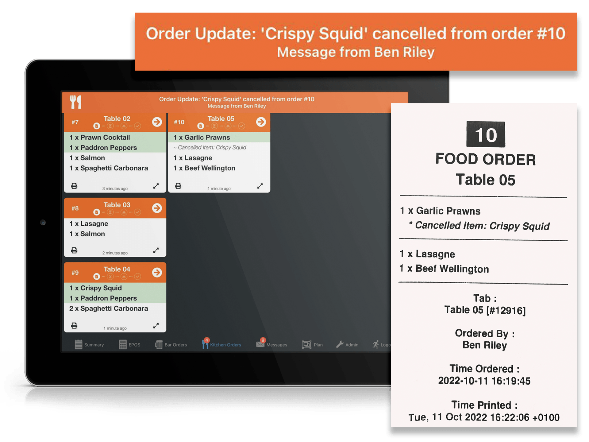 Écran de cuisine, notification commande annulée 