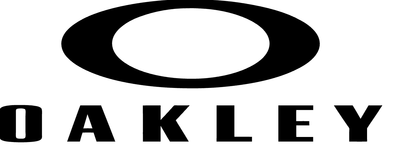 Oakley logo: Black oval above the word OAKLEY in black, sans-serif font.