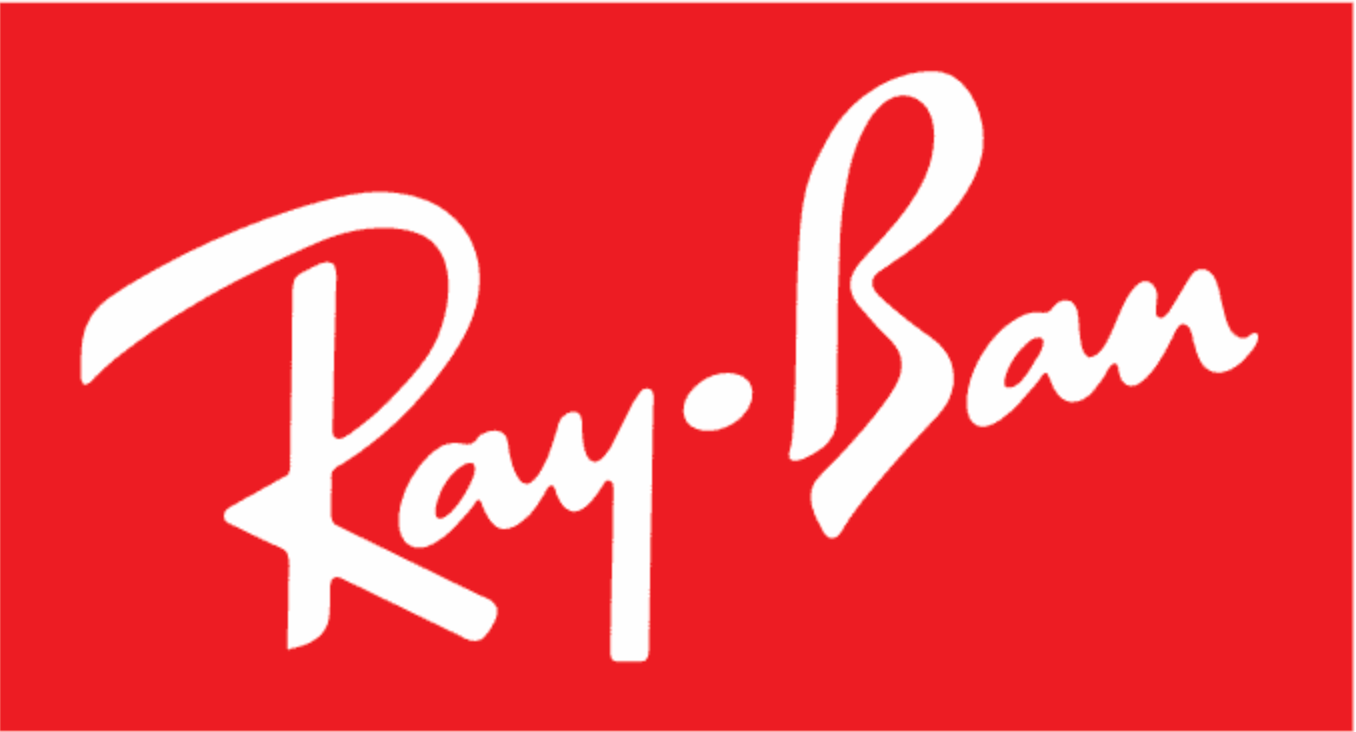 Ray-Ban logo in white script on a red background.