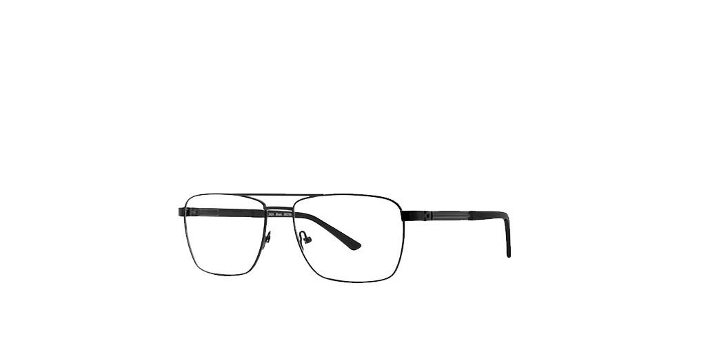 Silver-framed eyeglasses with rectangular lenses and a brow bar.