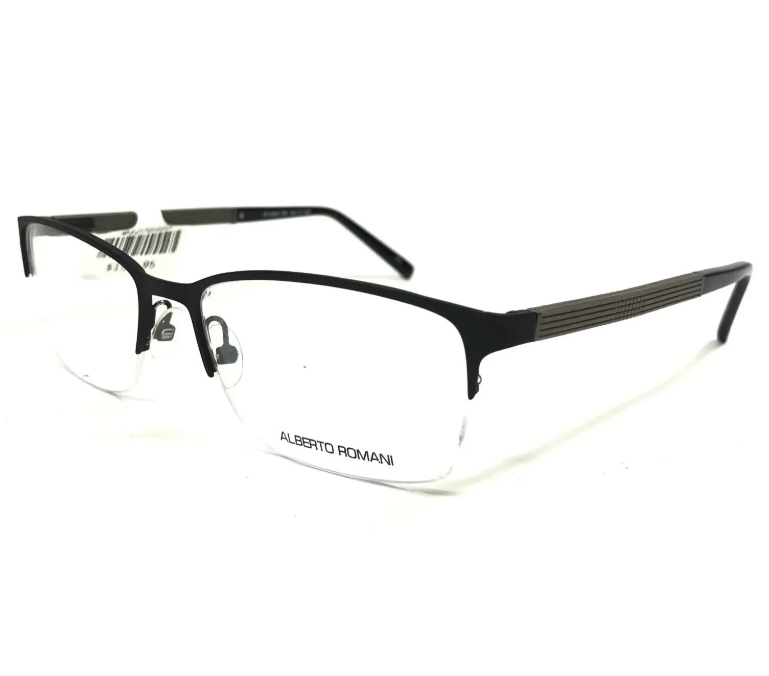 Black rectangular eyeglasses with brown lenses.