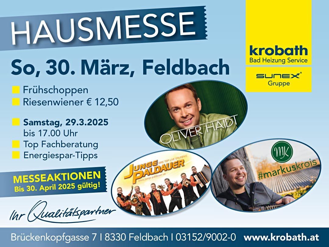 A poster for a hausmesse in march in feldbach