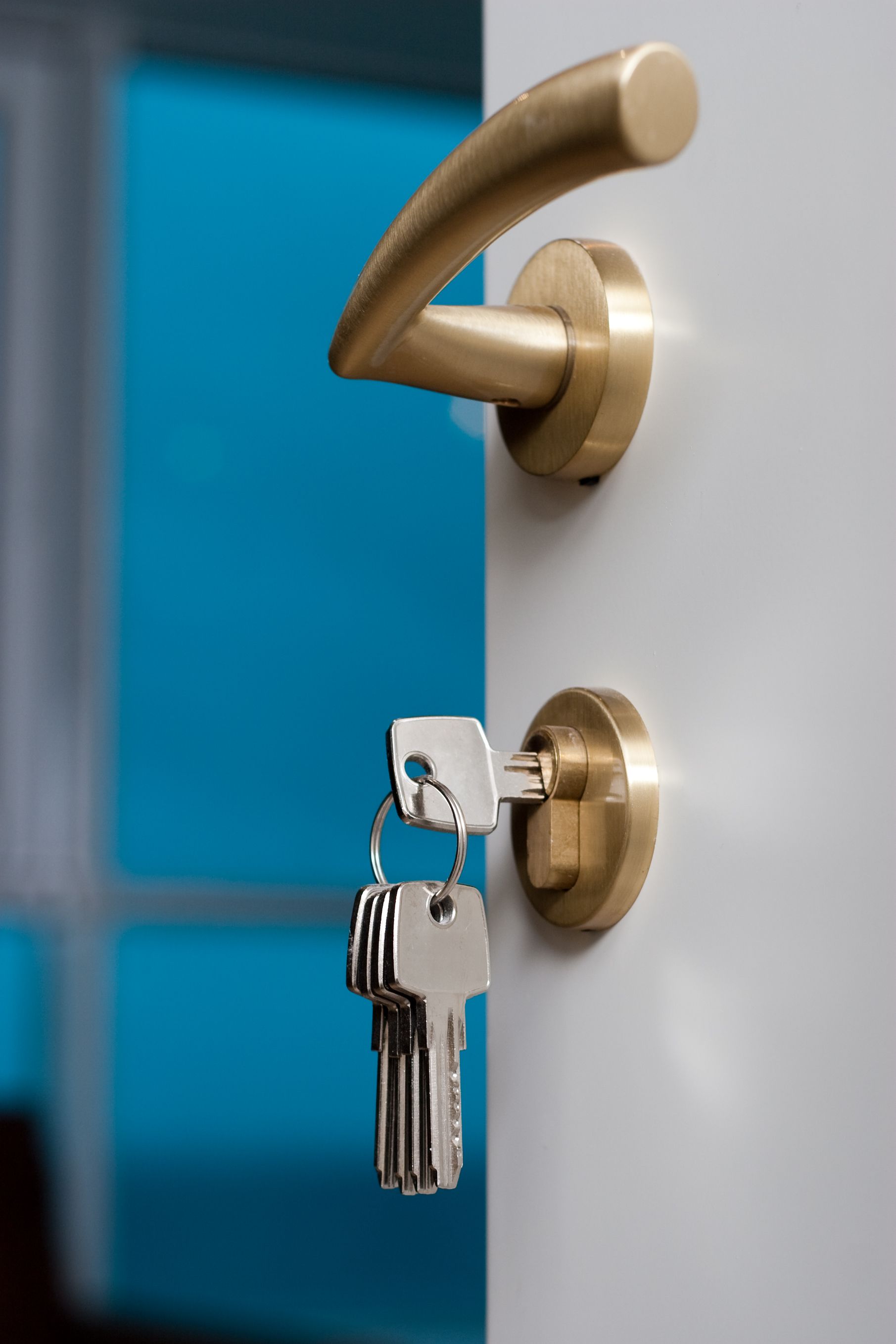 A close up of a door with keys in it