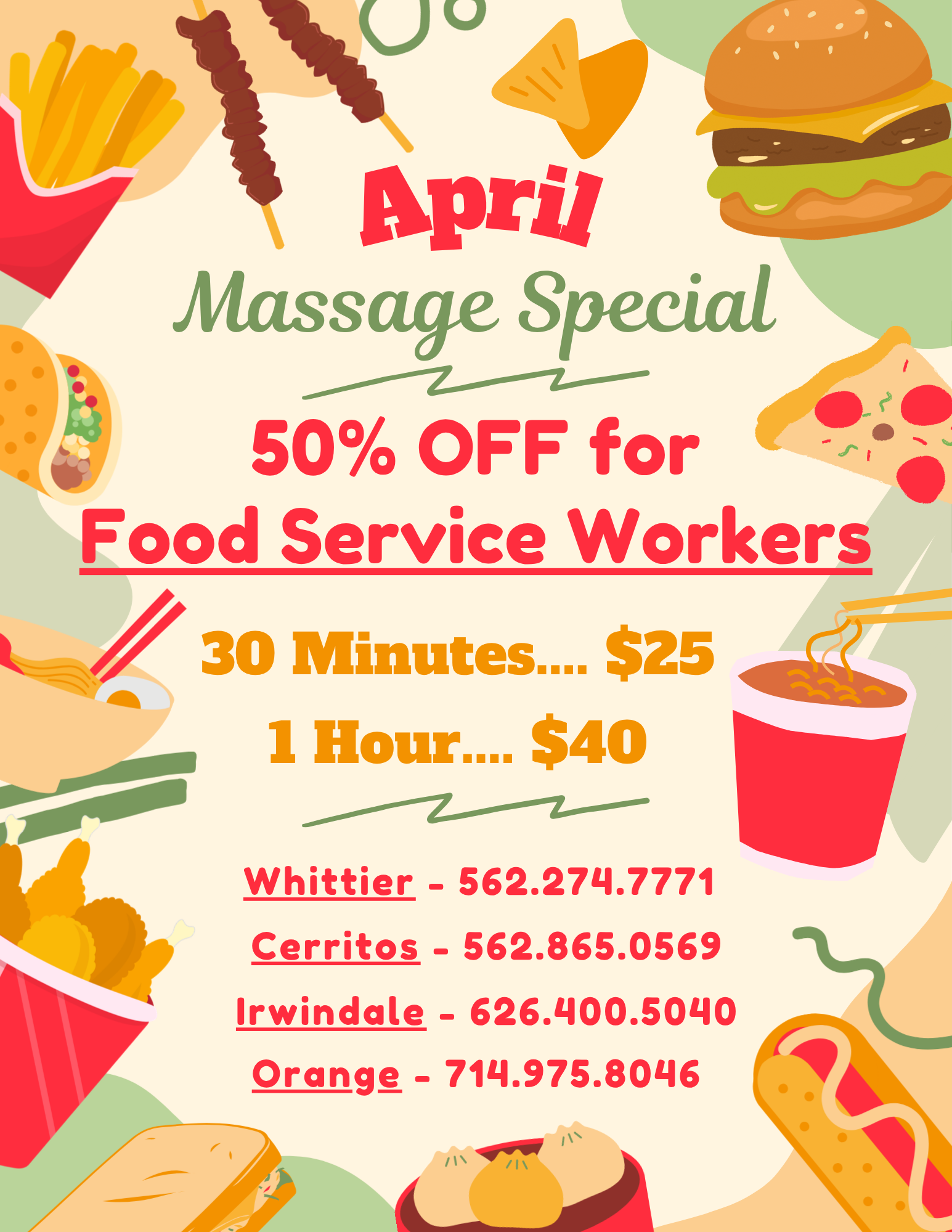 Flyer for Urteaga Chiropractic's April massage special. 