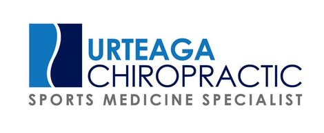 Logo for Urteaga Chiropractic, sports medicine specialist. It features blue and navy block with a spine-like image.