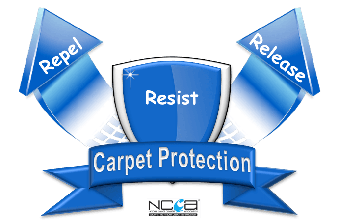 A logo for carpet protection with a shield and arrows