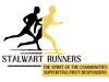 Black and gold silhouettes of runners,