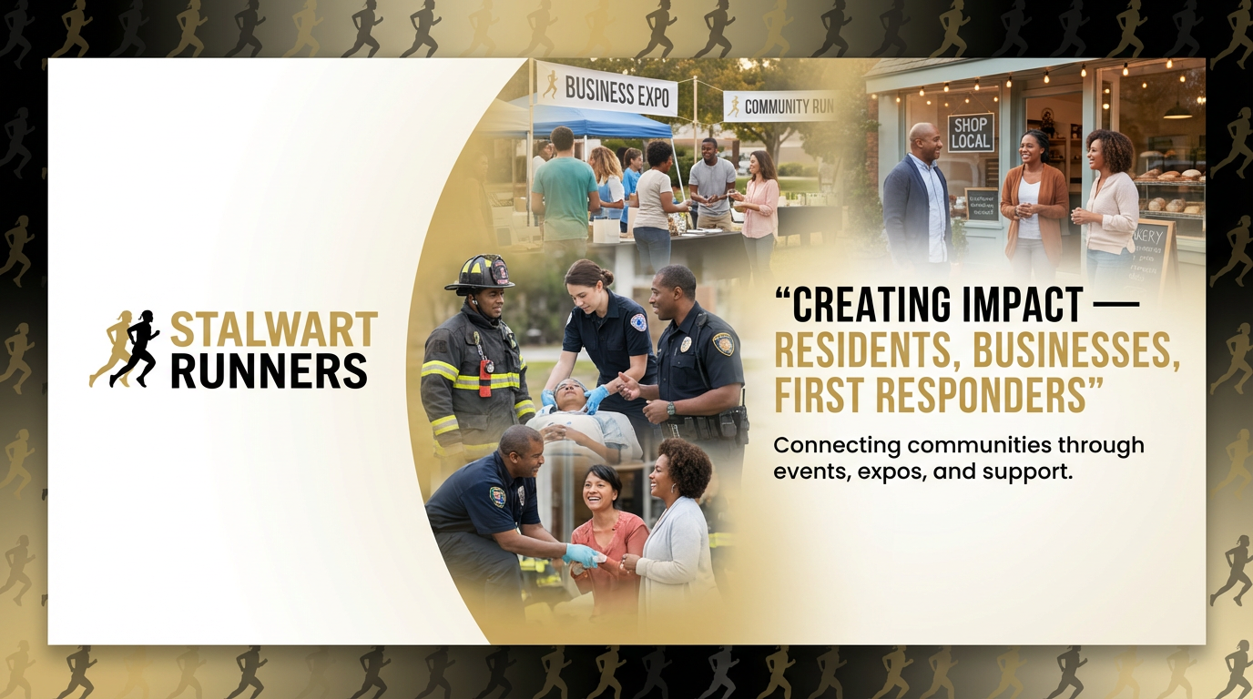 Stalwart Runners for people, community events, and first responders Creating Impact Residents, Businesses, First Responders.