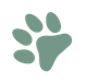 A green paw print on a white background.