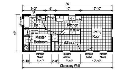 Floor plan of a rectangular house with labeled rooms, including a master bedroom, kitchen, living room, and bathroom.