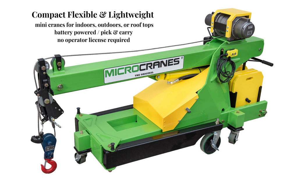 MicroCranes®  M1 Global Mini Crane - eco-friendly, battery powered. Compact and easily portable, used in many industries.