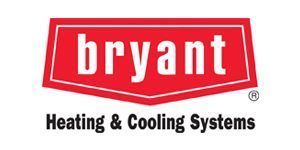 The bryant heating and cooling systems logo is red and white.