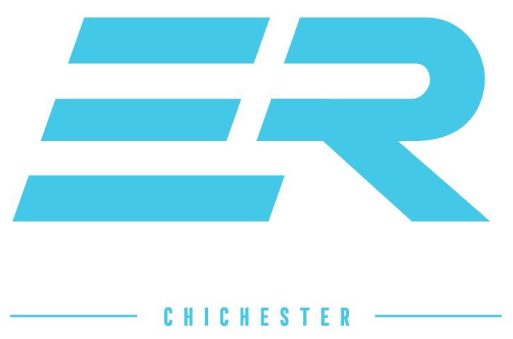 Light blue ER logo with “Chichester” beneath it on a white background