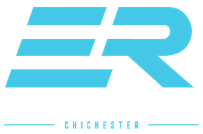 Light blue ER logo with “Chichester” beneath it on a white background