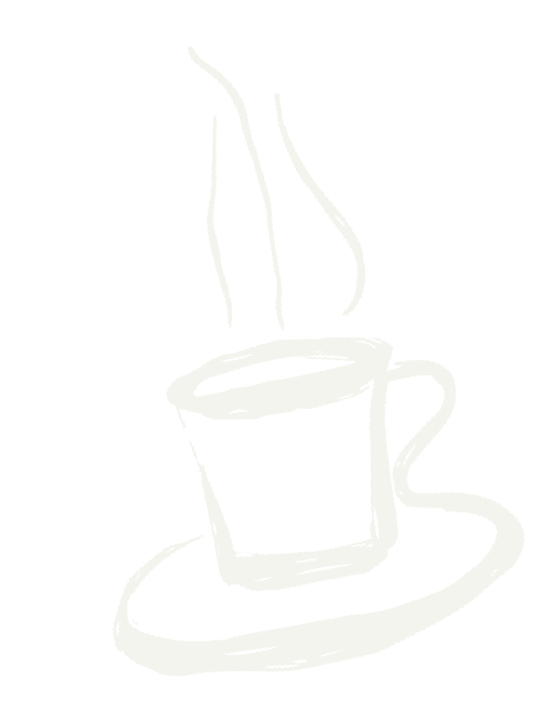 Zeichnung einer Tasse Kaffee, aus der Dampf aufsteigt.