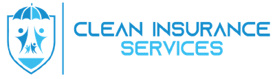 Logo for Clean Insurance Services featuring a shield, umbrella, and people in blue.