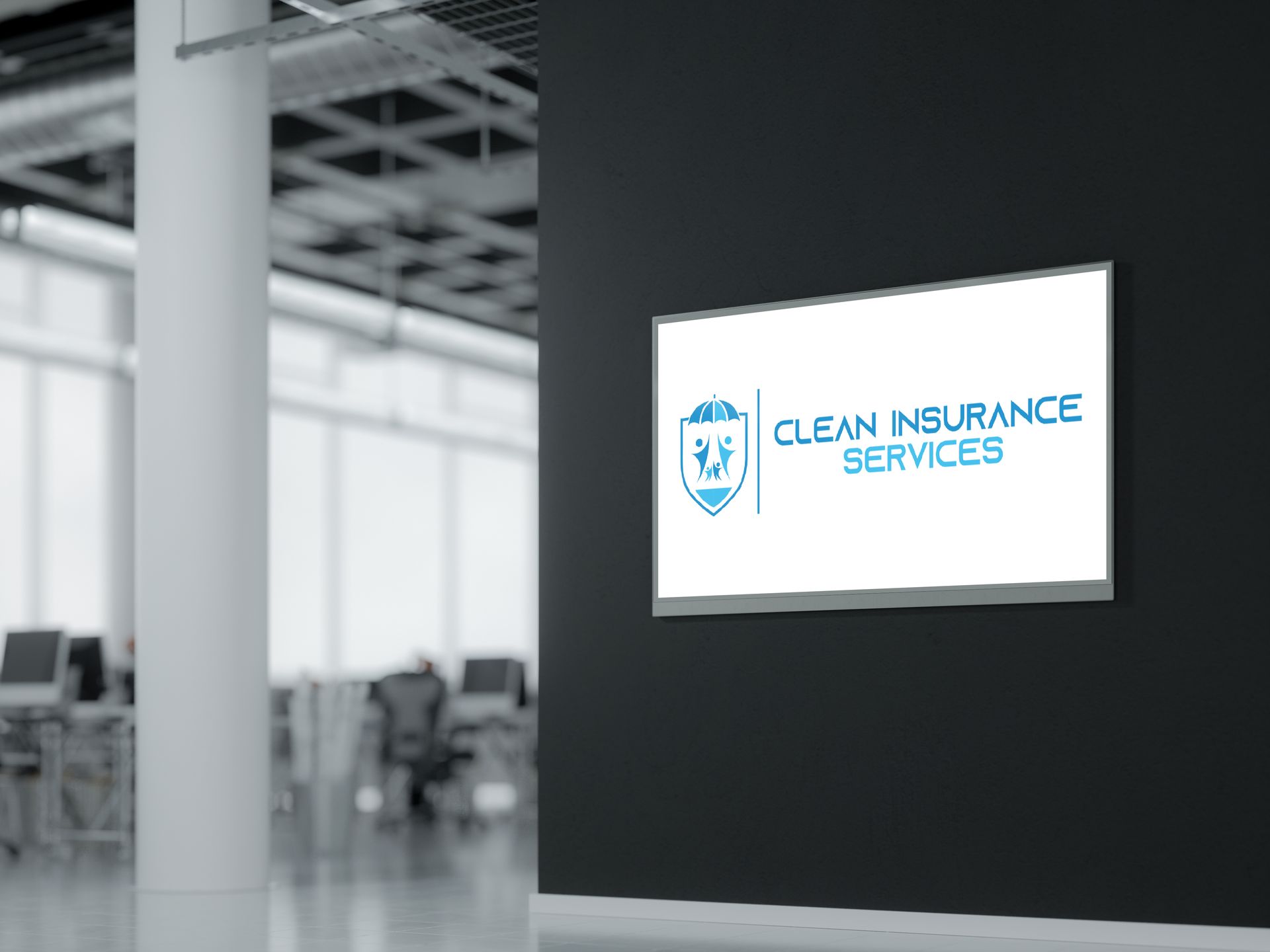 Logo on a dark wall: 