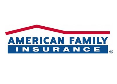 The american family insurance logo is a red and blue house with a red roof.