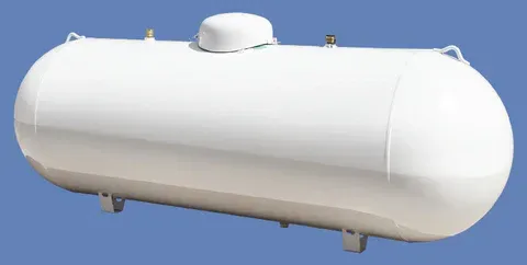 A white propane tank on a blue background