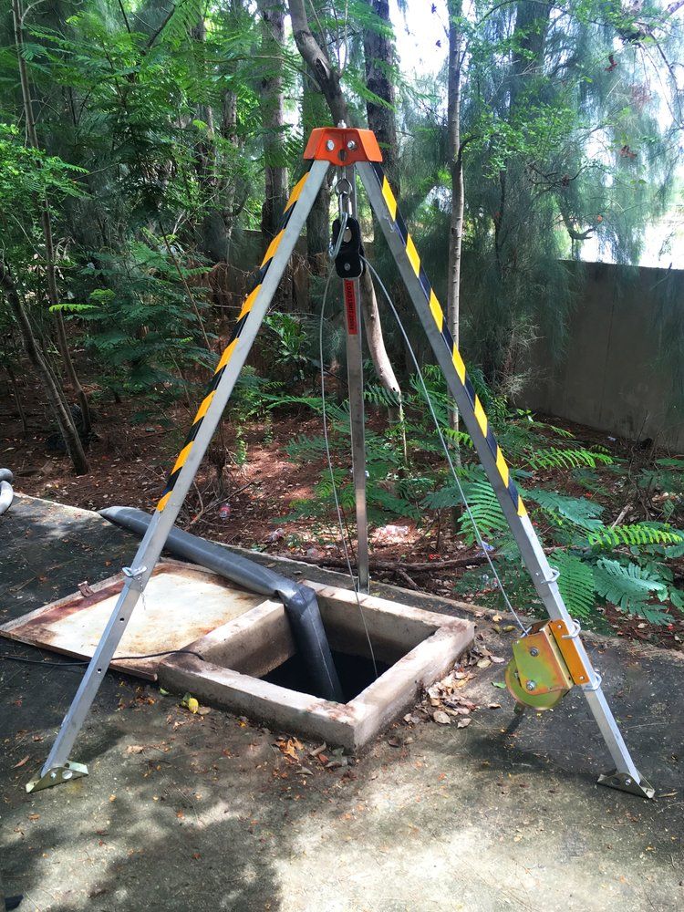 Tripod Setup Over Open Concrete Hole— Cable & Pipe Locations in Coffs Harbour, NSW