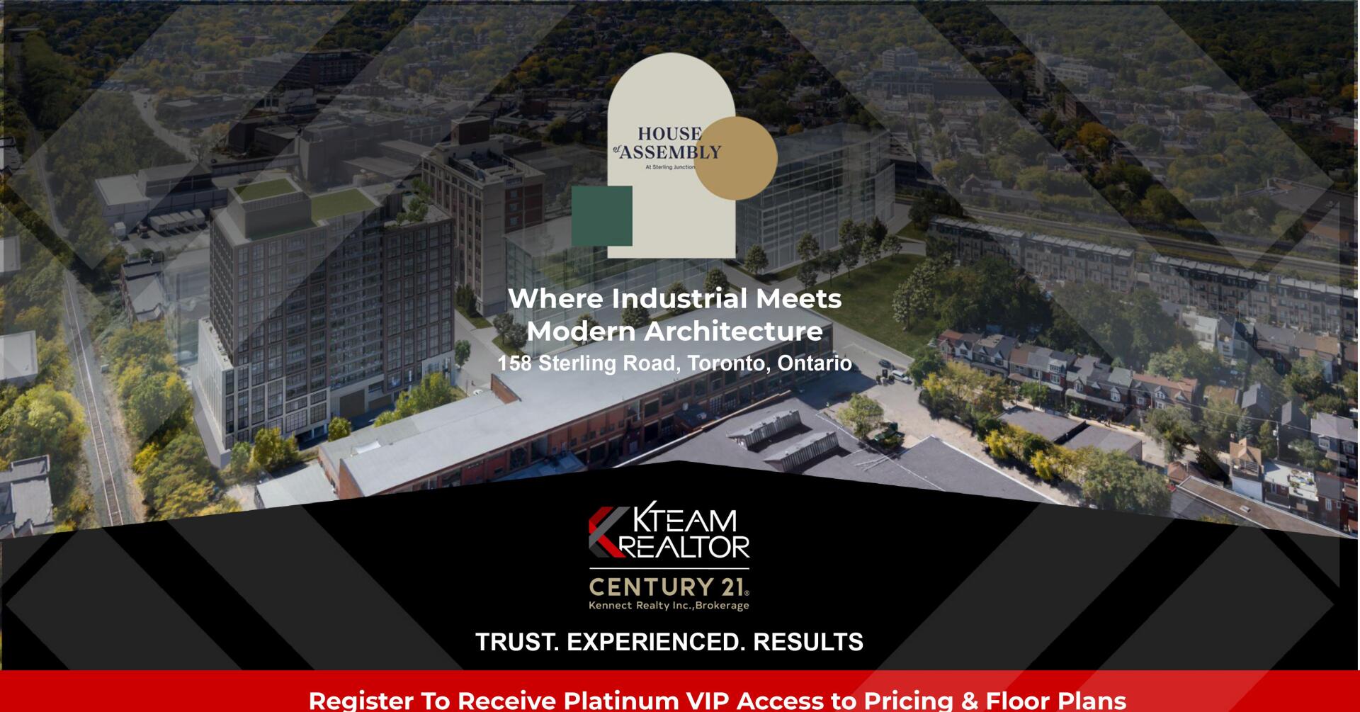 An aerial view of a city with the words where industrial meets modern architecture