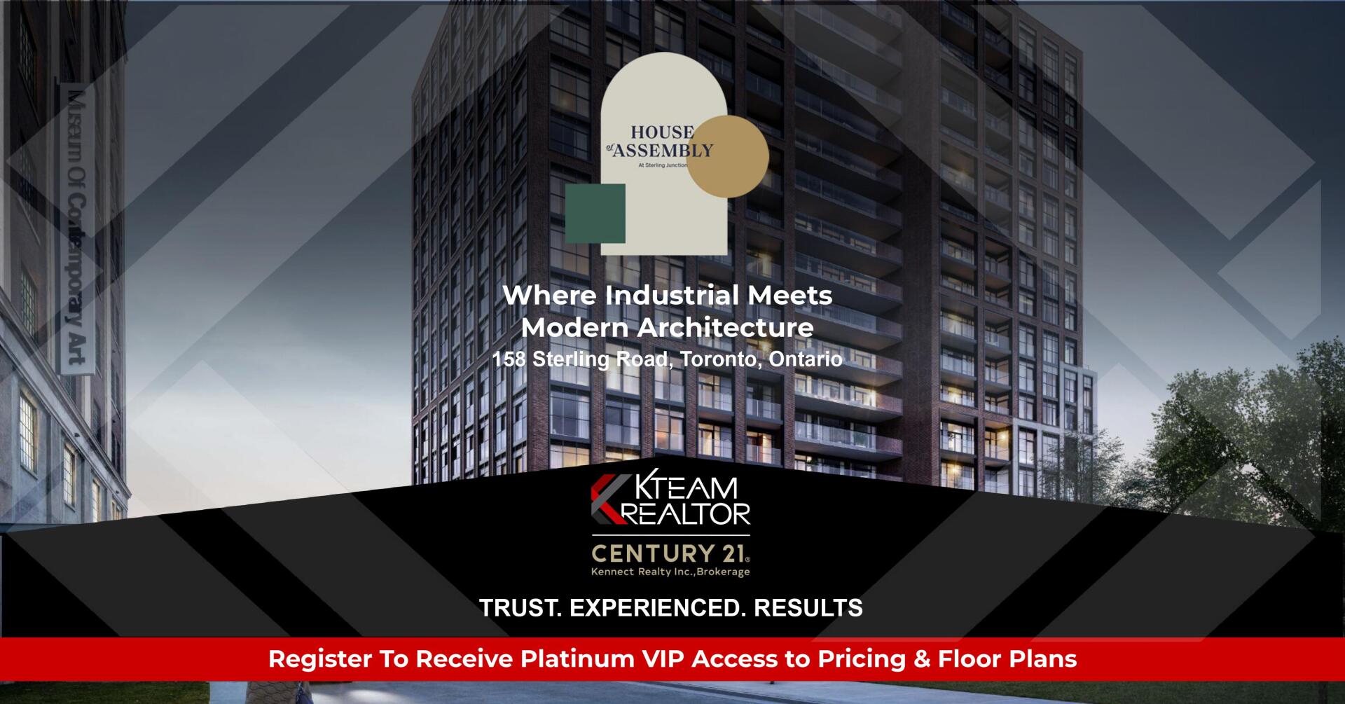 An advertisement for a building that says where industrial meets modern architecture