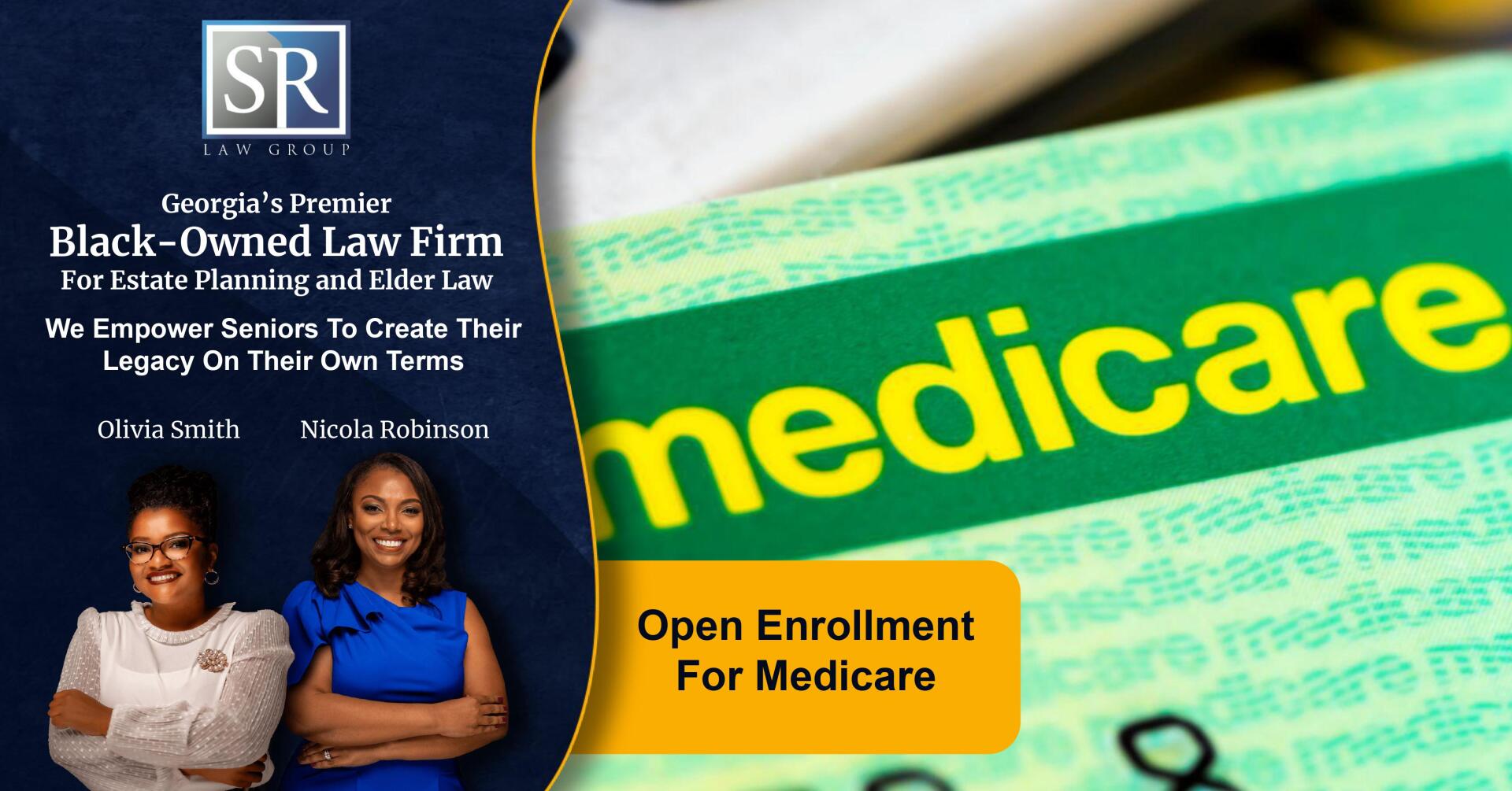 Two women are standing next to a medicare card