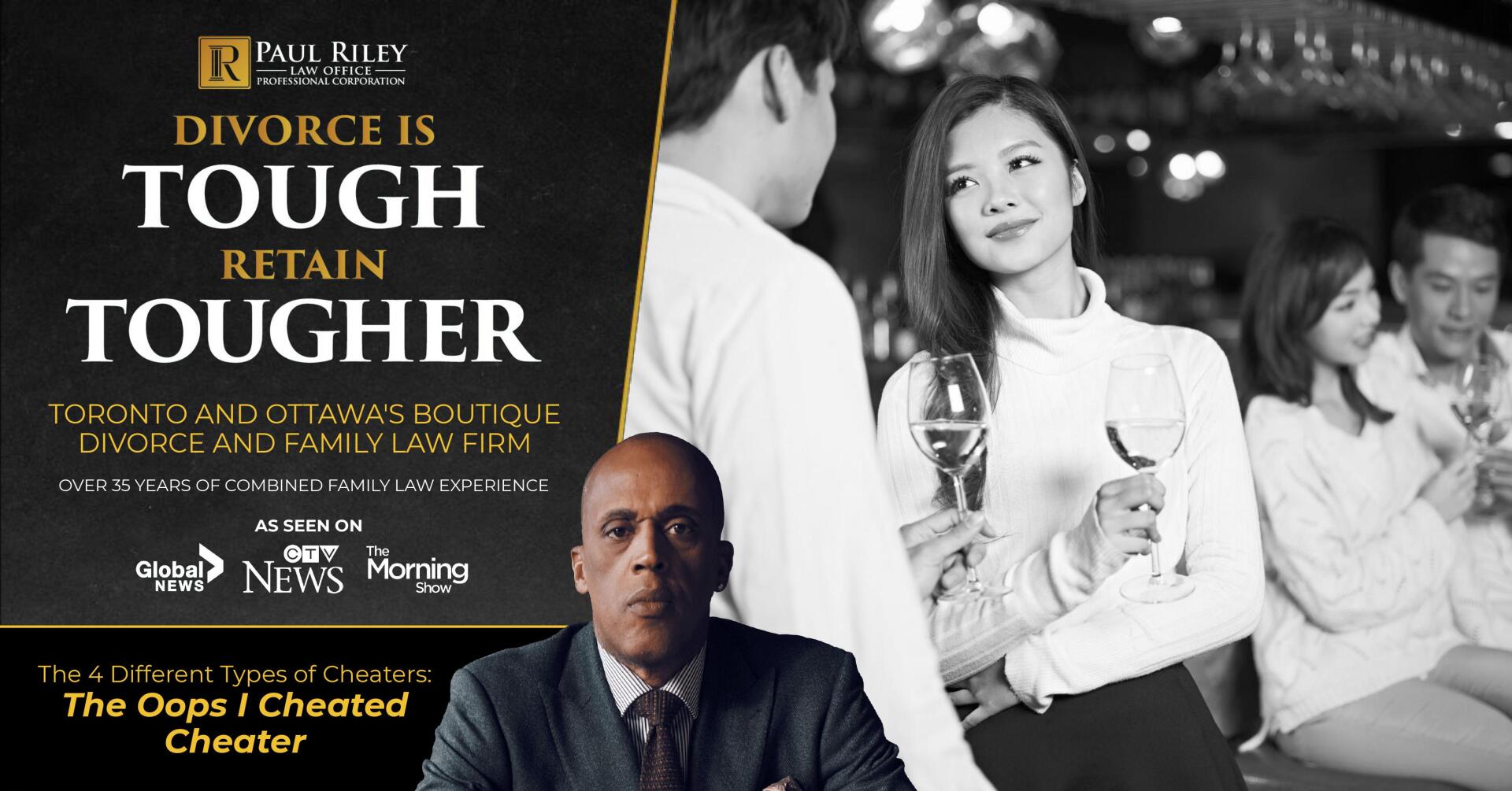 A man in a suit stands in front of a poster that says divorce is tough retain tougher