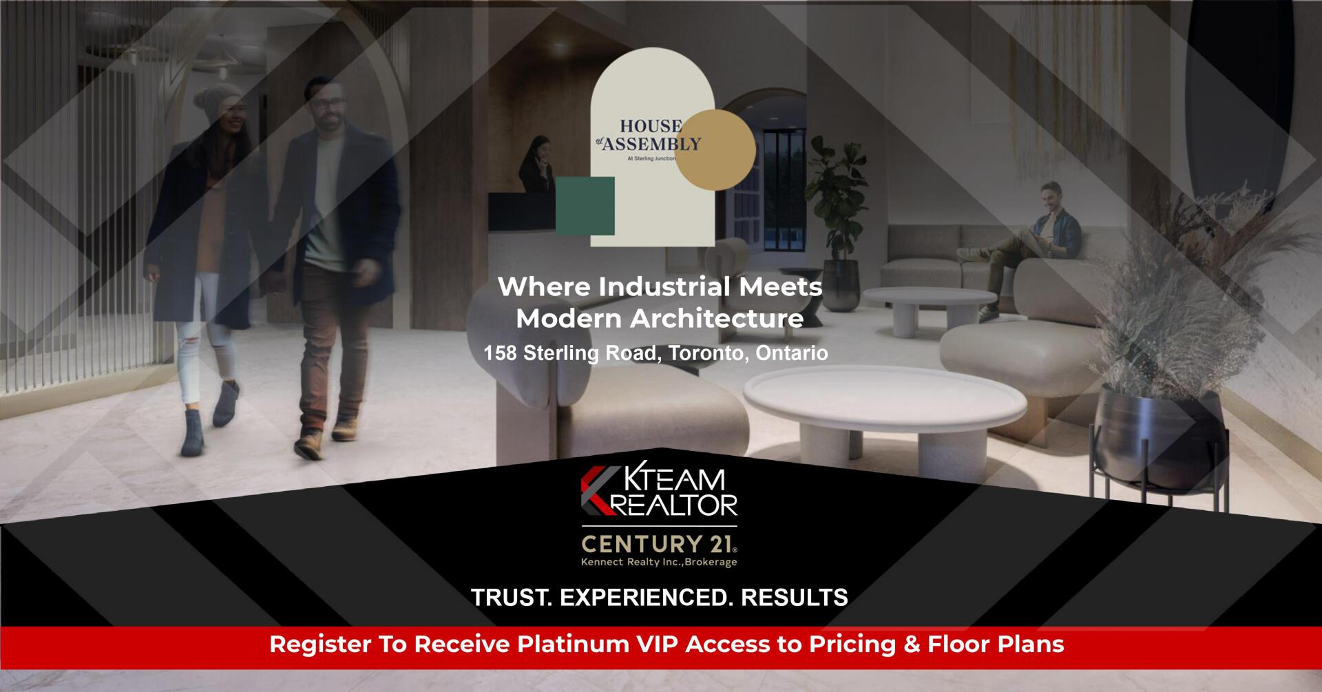 A man and woman are walking in a living room.