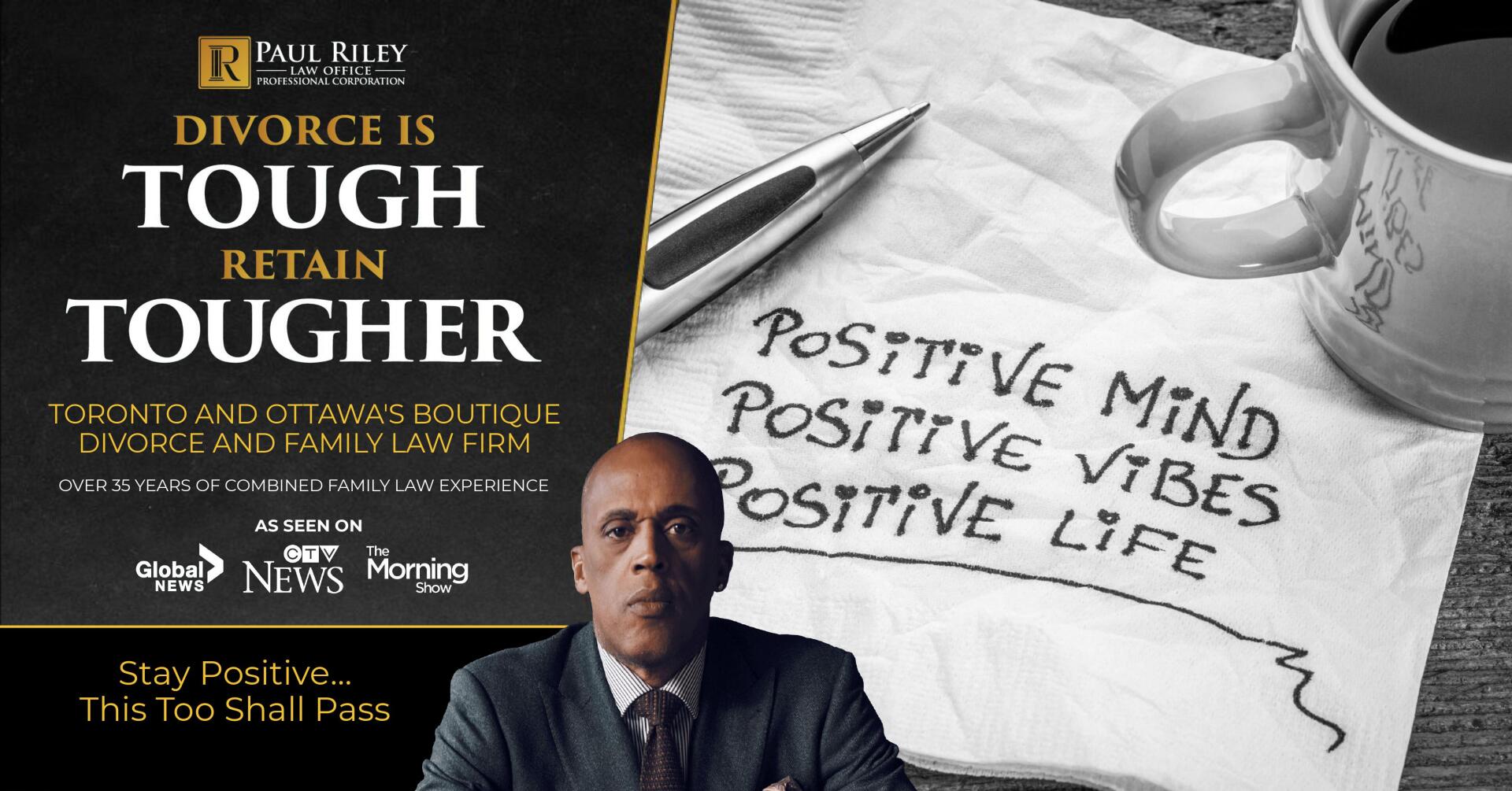 A man is sitting in front of a sign that says divorce is tough retain tougher