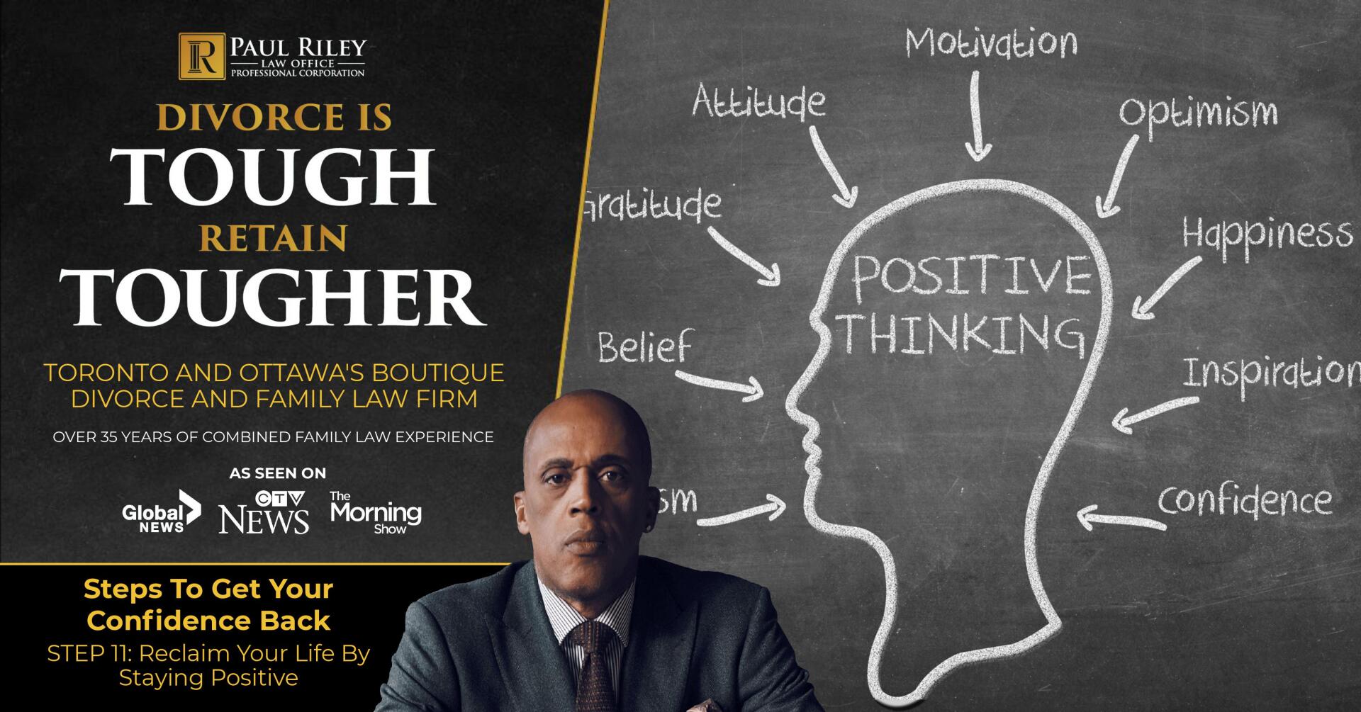 A man is sitting in front of a chalkboard that says divorce is tough retain tougher