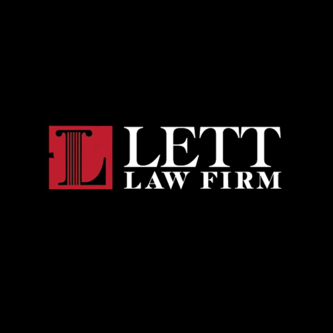 The logo for lett law firm is on a black background.