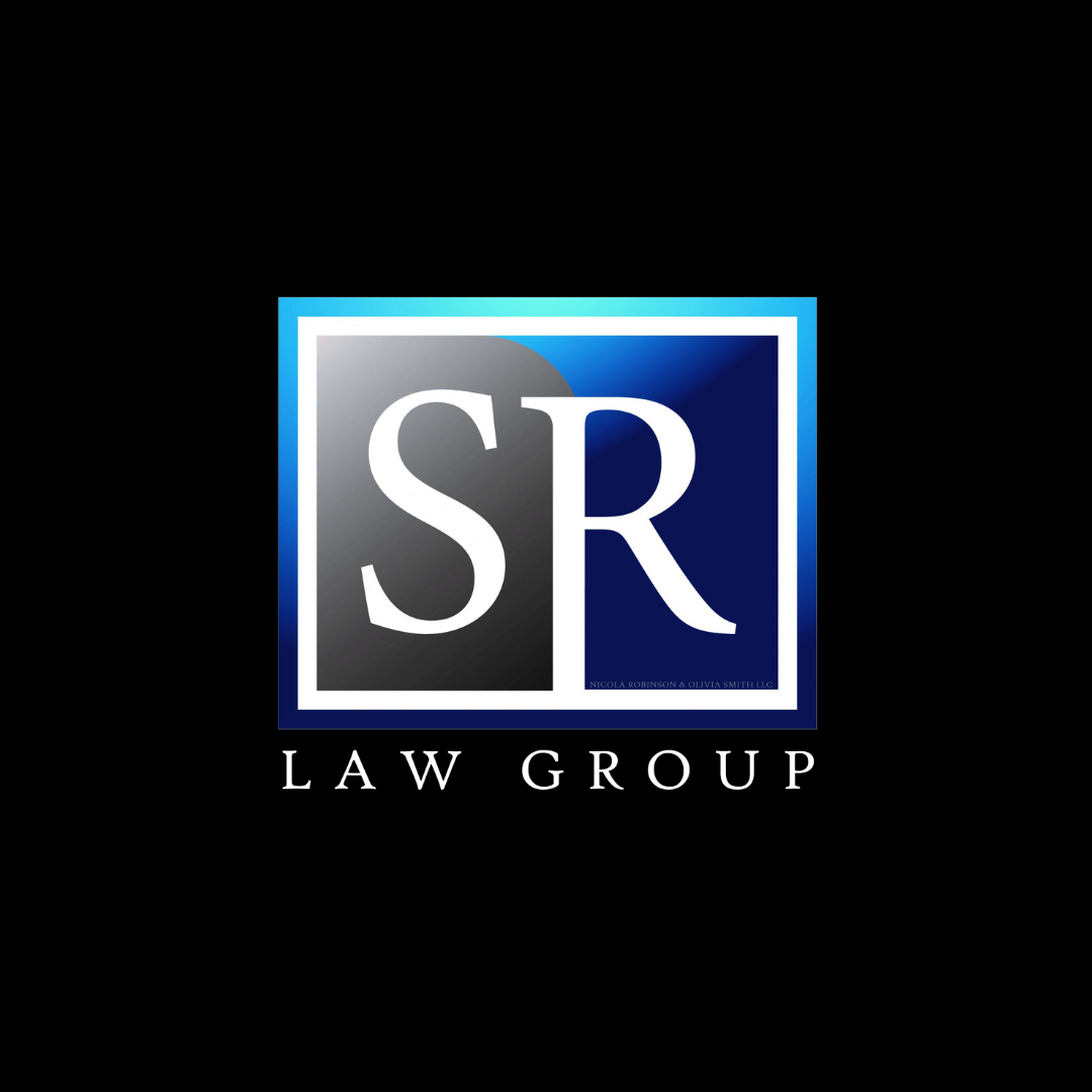 Sr law group logo on a black background