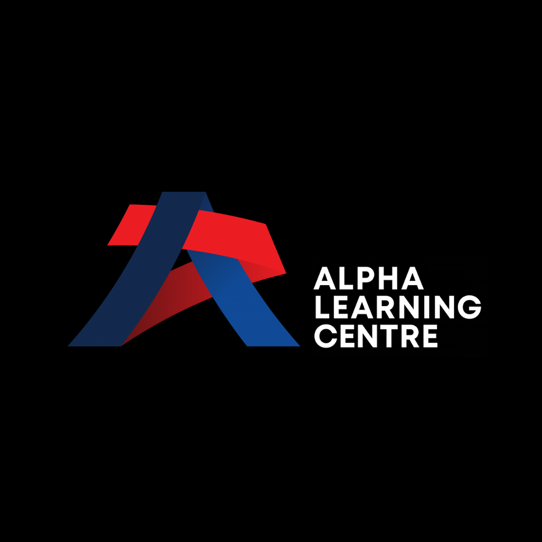 The alpha learning centre logo is on a black background.