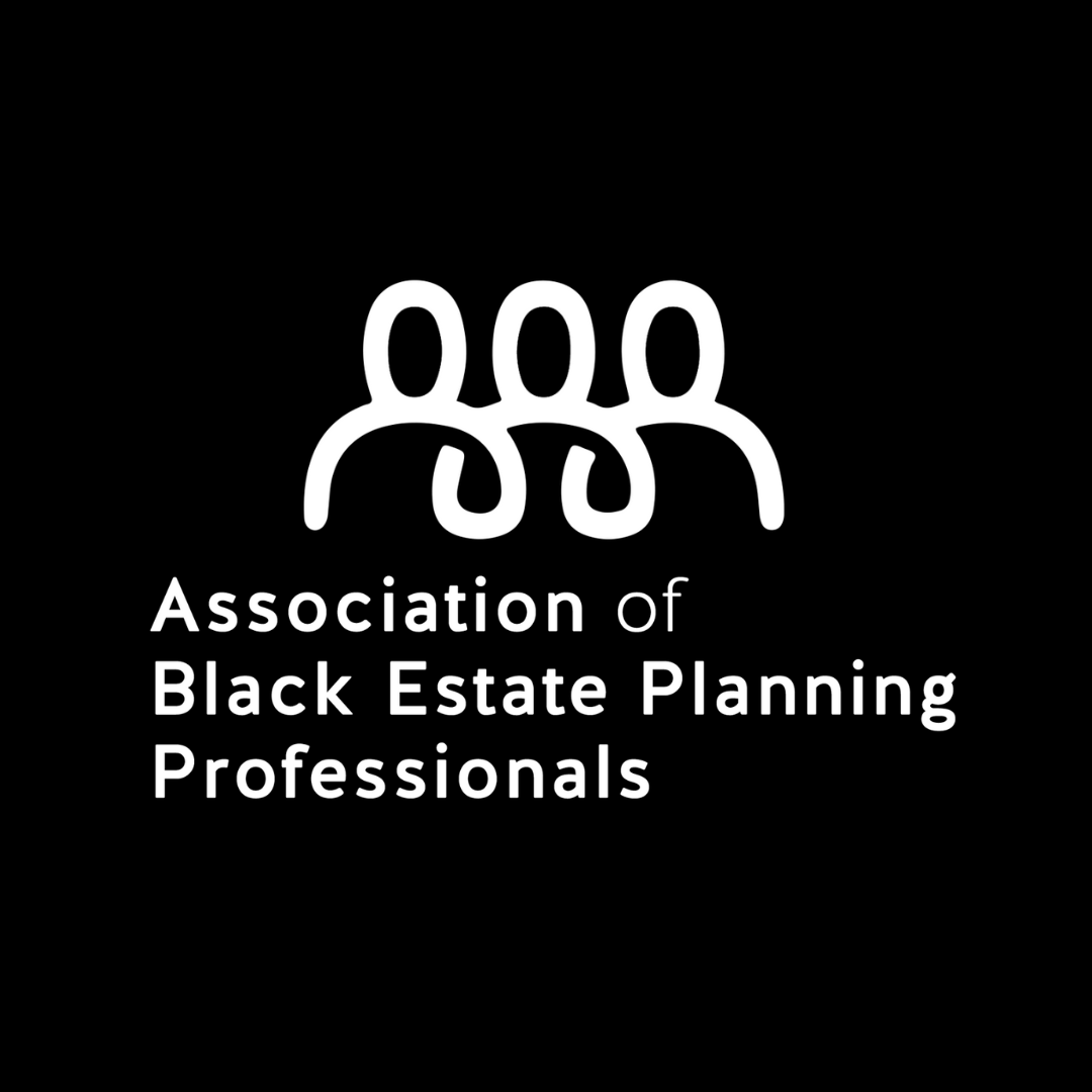The logo for the association of black estate planning professionals is white on a black background.