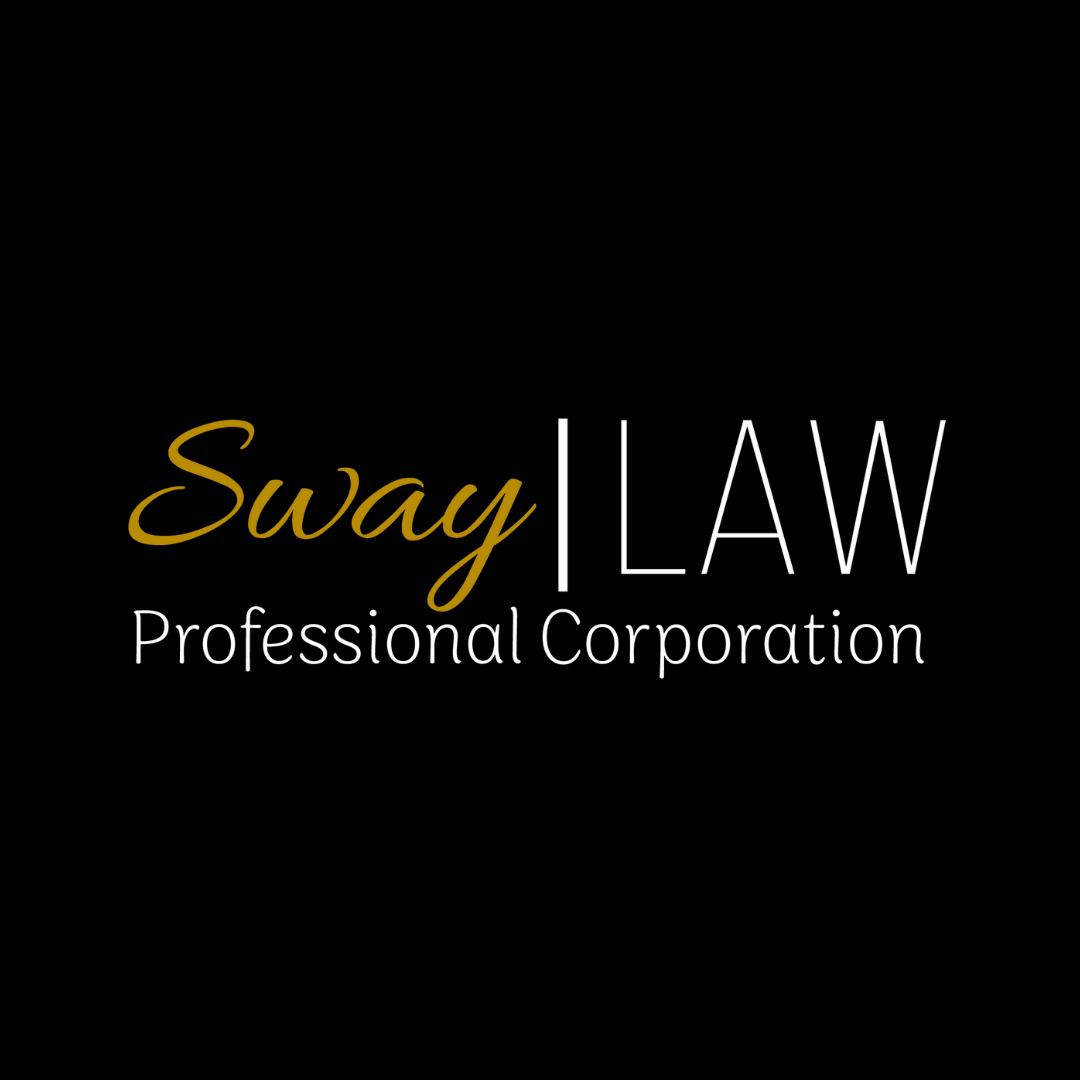 The logo for sway law professional corporation is on a black background.