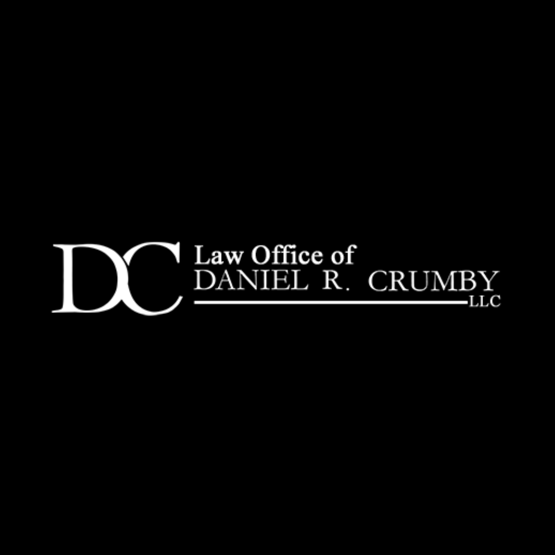 The law office of daniel r. crumby llc logo is on a black background.