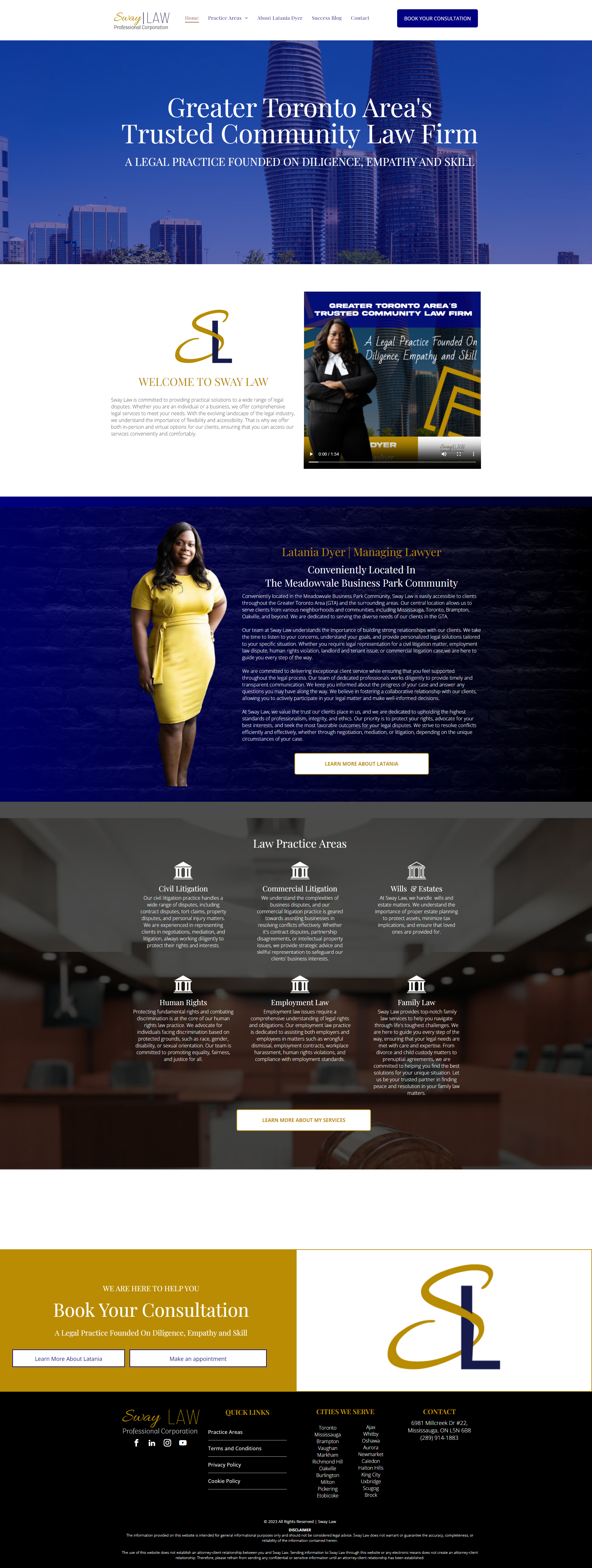 A woman in a yellow dress is on the homepage of a website.