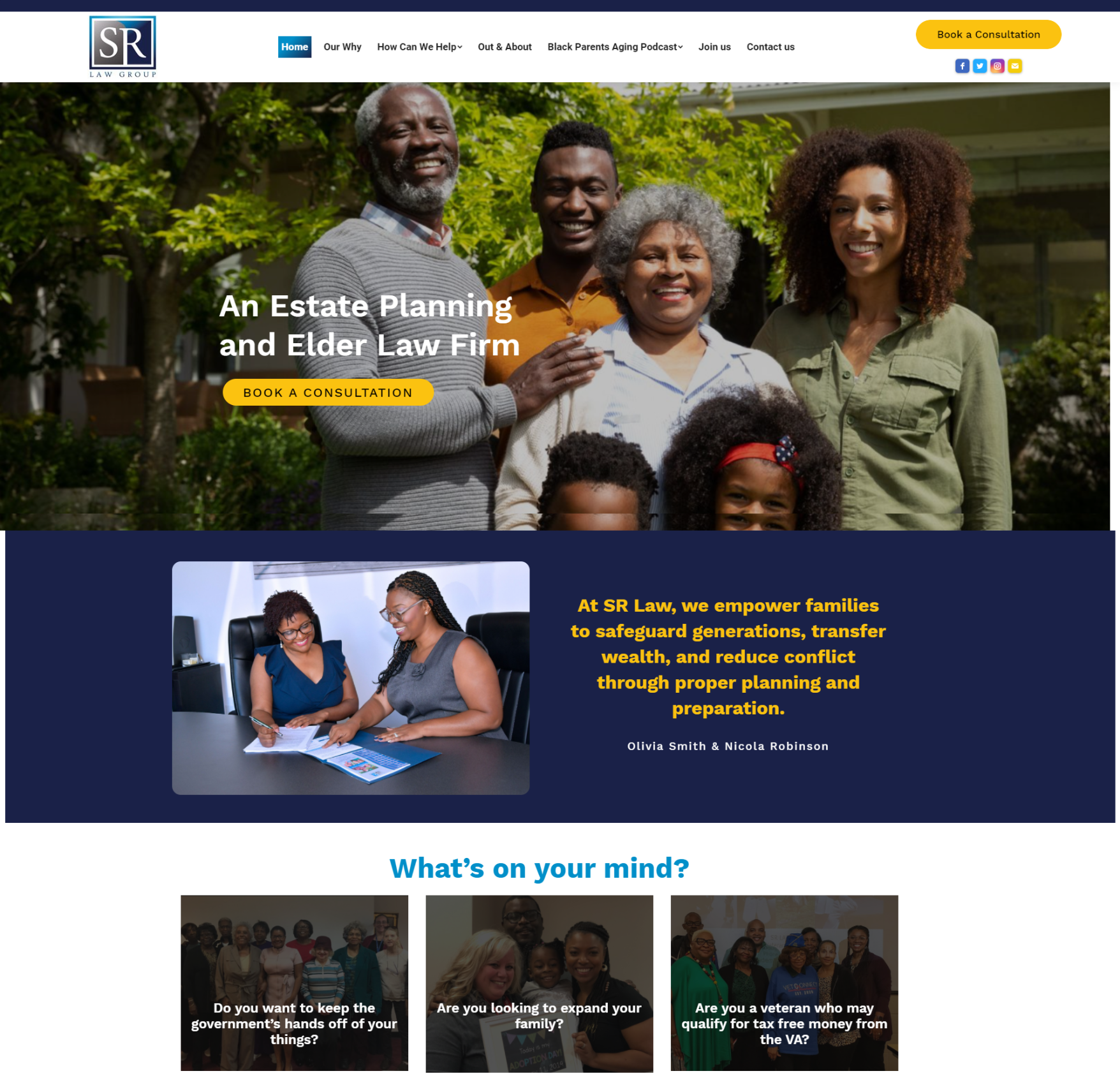 A website for an estate planning and elder law firm