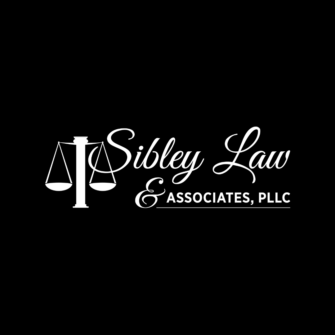 A logo for a law firm with scales of justice on a black background.