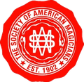A Red and White logo for the Society of American magicians which was established in 1902