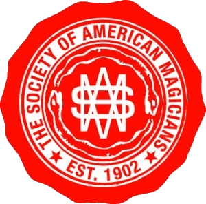 A Red and White logo for the Society of American magicians which was established in 1902