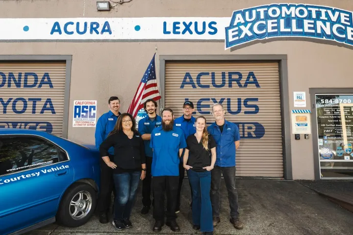 Our team in Front of Automotive Excellence Repair Shop in Rohnert Park, CA