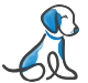 Blue and white line art of a dog sitting with its eyes closed, wearing a blue collar. | Automotive Excellence