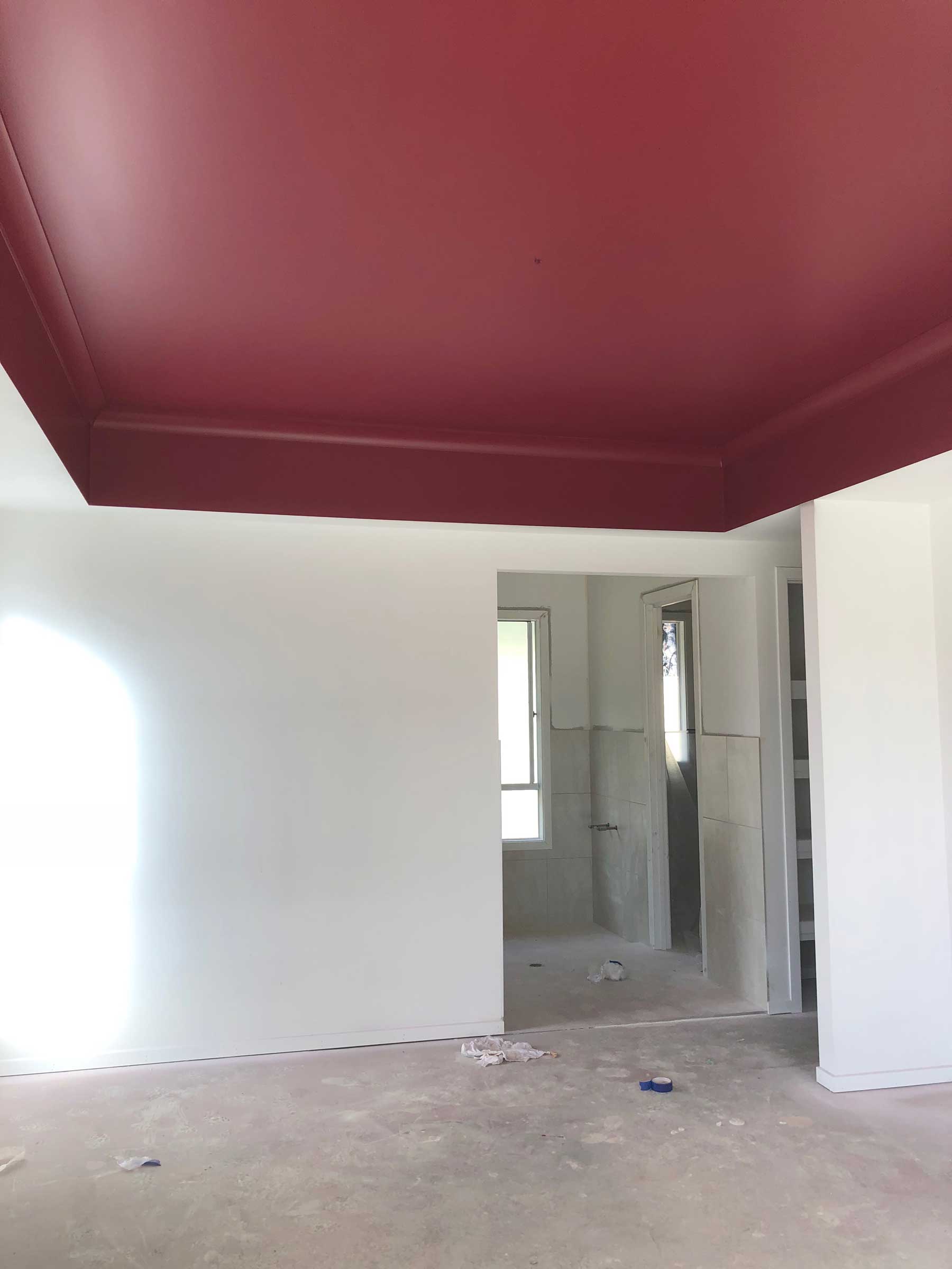 red paint on ceiling